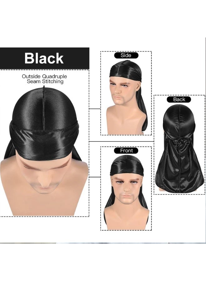 مجموعة من 4 قطع من أغطية الرأس الحريرية للرجال والنساء، بتصميم مموج 360 درجة، عبوة من أغطية الرأس الحريرية، أغطية رأس حريرية من الساتان ذات أطراف طويلة للغاية - Image 4